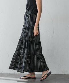 MAYSON GREY / メイソングレイ ミニ・ひざ丈スカート | 【WEB限定】マルチストライプリネンタッチティアードスカート≪洗濯機で洗える≫