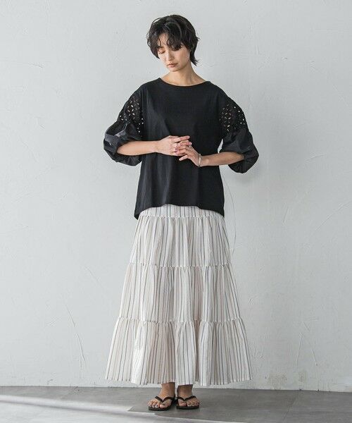 MAYSON GREY / メイソングレイ ミニ・ひざ丈スカート | 【WEB限定】マルチストライプリネンタッチティアードスカート≪洗濯機で洗える≫ | 詳細3