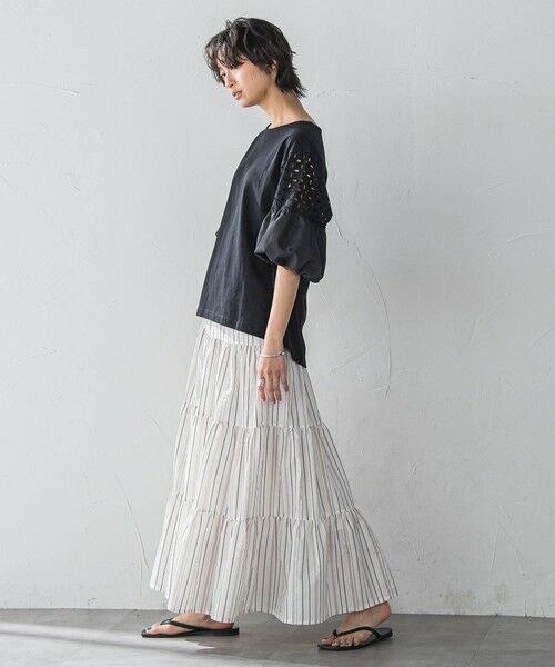 MAYSON GREY / メイソングレイ ミニ・ひざ丈スカート | 【WEB限定】マルチストライプリネンタッチティアードスカート≪洗濯機で洗える≫ | 詳細5