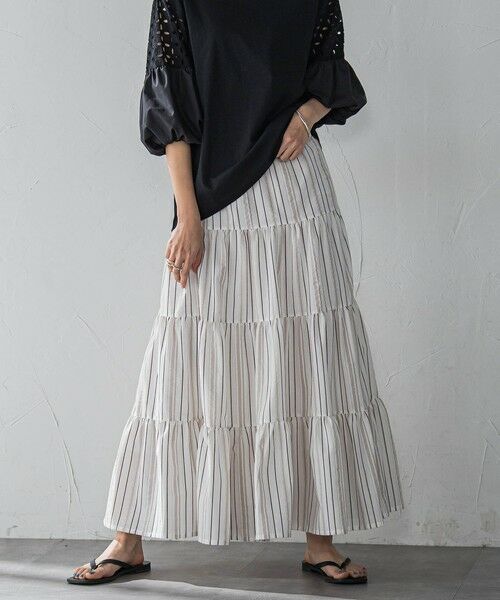 MAYSON GREY / メイソングレイ ミニ・ひざ丈スカート | 【WEB限定】マルチストライプリネンタッチティアードスカート≪洗濯機で洗える≫ | 詳細1