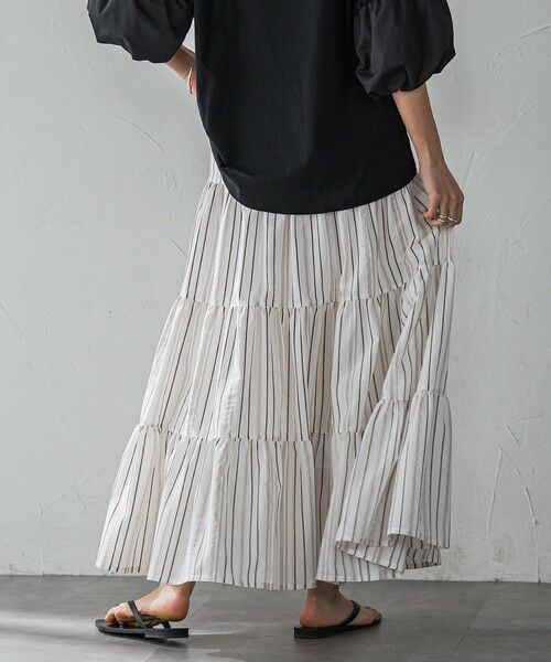 MAYSON GREY / メイソングレイ ミニ・ひざ丈スカート | 【WEB限定】マルチストライプリネンタッチティアードスカート≪洗濯機で洗える≫ | 詳細2