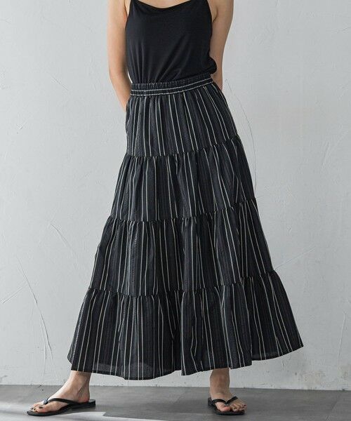 MAYSON GREY / メイソングレイ ミニ・ひざ丈スカート | 【WEB限定】マルチストライプリネンタッチティアードスカート≪洗濯機で洗える≫ | 詳細11