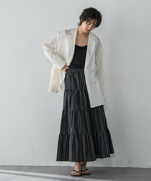 MAYSON GREY / メイソングレイ ミニ・ひざ丈スカート | 【WEB限定】マルチストライプリネンタッチティアードスカート≪洗濯機で洗える≫ | 詳細12