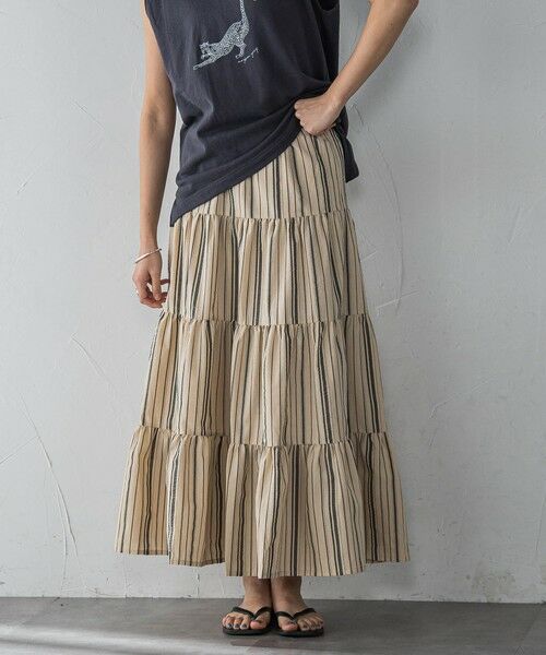 MAYSON GREY / メイソングレイ ミニ・ひざ丈スカート | 【WEB限定】マルチストライプリネンタッチティアードスカート≪洗濯機で洗える≫ | 詳細18