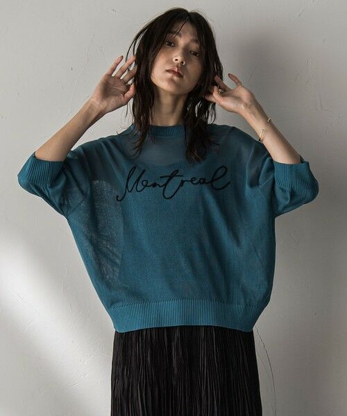 美品✨レオナール❤️ラインストーン ビーズ 装飾 半袖 ニット LL ネイビー ショルダーギャザーニットトップス – Maison de Lyla