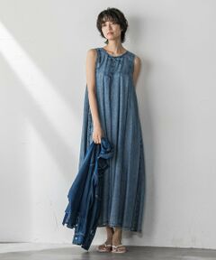 MAYSON GREY / メイソングレイ ロング・マキシ丈ワンピース | バイオシルクデニムタックフレアワンピース≪洗濯機で洗える≫