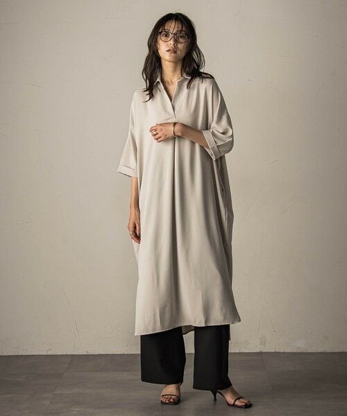 MAYSON GREY/メイソングレイ 【WEB限定】スキッパーチュニックワンピース≪洗濯機で洗える≫ ベージュ M MAYSON GREY/メイソングレイ 【WEB限定】スキッパーチュニックワンピース≪洗濯機で洗える≫ ベージュ M