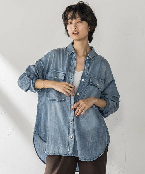 MAYSON GREY/メイソングレイ ナチュラルシアーデニムオーバーシャツ≪洗濯機で洗える≫ ブルー M MAYSON GREY/メイソングレイ ナチュラルシアーデニムオーバーシャツ≪洗濯機で洗える≫ ブルー M