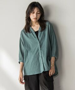 MAYSON GREY / メイソングレイ シャツ・ブラウス | 【WEB限定】バンドカラー楊柳7分袖シャツ≪洗濯機で洗える≫