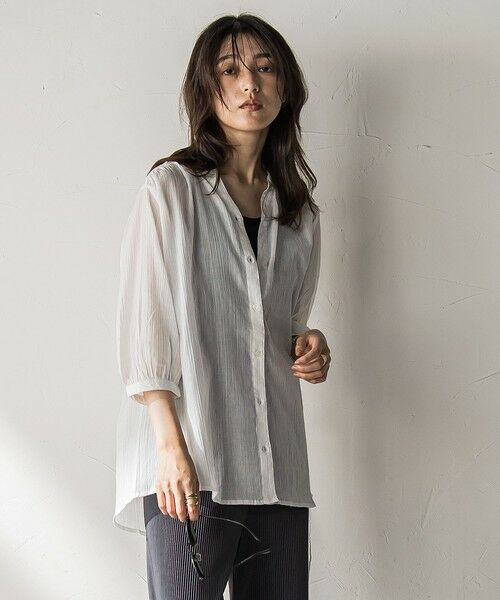 MAYSON GREY / メイソングレイ シャツ・ブラウス | 【WEB限定】バンドカラー楊柳7分袖シャツ≪洗濯機で洗える≫ | 詳細1