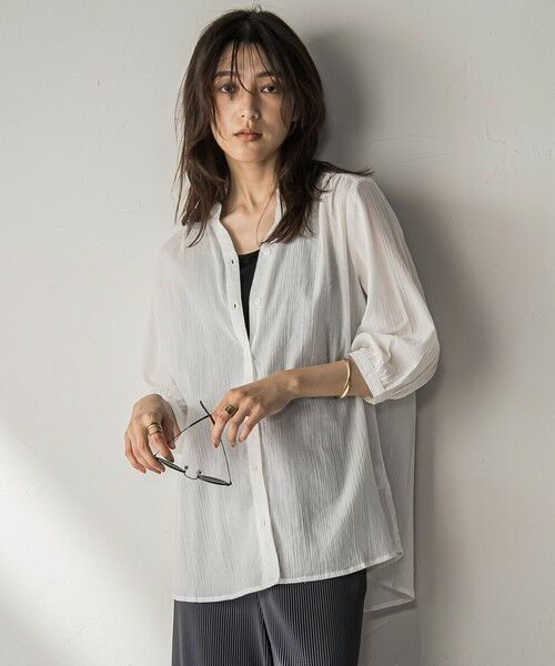 MAYSON GREY/メイソングレイ 【WEB限定】バンドカラー楊柳7分袖シャツ≪洗濯機で洗える≫ ホワイト M MAYSON GREY/メイソングレイ 【WEB限定】バンドカラー楊柳7分袖シャツ≪洗濯機で洗える≫ ホワイト M