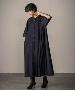 【美品】matta ネイビーとターコイズのロングワンピース マキシ丈 秋冬まで使えるマキシフレアワンピース マキシ丈 ワンピース