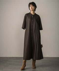 MAYSON GREY / メイソングレイ ロング・マキシ丈ワンピース | アシンメトリープリーツシャツワンピース≪洗濯機で洗える≫