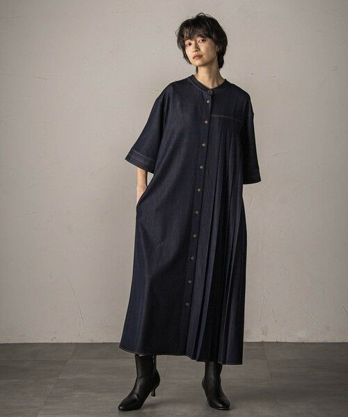 MAYSON GREY / メイソングレイ ロング・マキシ丈ワンピース | アシンメトリープリーツシャツワンピース≪洗濯機で洗える≫ | 詳細1