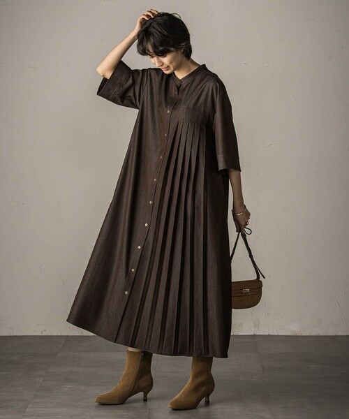 MAYSON GREY / メイソングレイ ロング・マキシ丈ワンピース | アシンメトリープリーツシャツワンピース≪洗濯機で洗える≫ | 詳細7