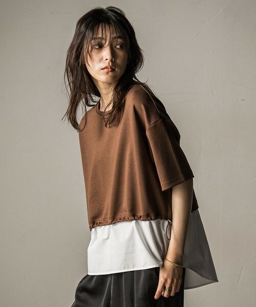 MAYSON GREY/メイソングレイ 【WEB限定】シャツレイヤード風プルオーバー≪手洗い可能≫ ブラウン M MAYSON GREY/メイソングレイ 【WEB限定】シャツレイヤード風プルオーバー≪手洗い可能≫ ブラウン M