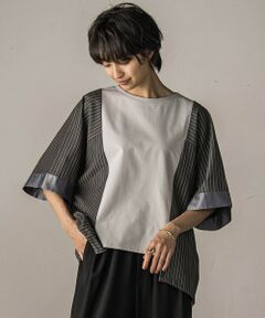 MAYSON GREY / メイソングレイ カットソー | ストライプドッキングフロントドロストプルオーバー≪洗濯機で洗える≫