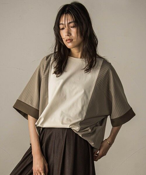 MAYSON GREY / メイソングレイ カットソー | ストライプドッキングフロントドロストプルオーバー≪洗濯機で洗える≫ | 詳細1