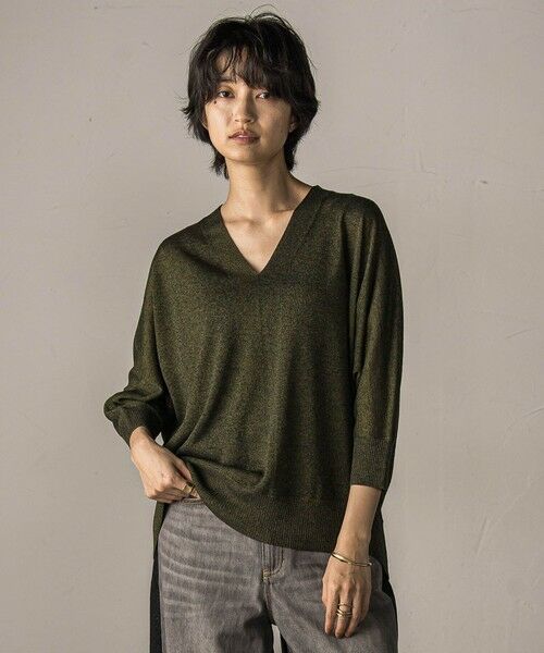 MAYSON GREY/メイソングレイ LEVITAシアーVネックドルマンニットプルオーバー≪手洗い可能≫ カーキ M MAYSON GREY/メイソングレイ LEVITAシアーVネックドルマンニットプルオーバー≪手洗い可能≫ カーキ M
