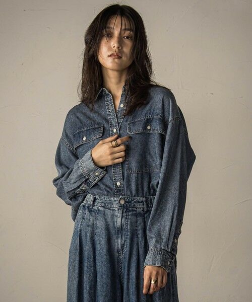 MAYSON GREY / メイソングレイ シャツ・ブラウス | バイオシルクデニムオーバーシャツ≪洗濯機で洗える/セットアップ対応≫ | 詳細1