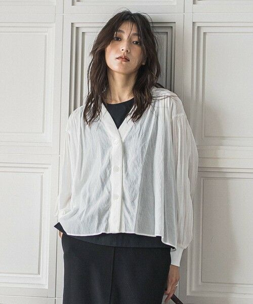 MAYSON GREY/メイソングレイ シアーブラウスカーディガン≪手洗い可能≫ オフホワイト M MAYSON GREY/メイソングレイ シアーブラウスカーディガン≪手洗い可能≫ オフホワイト M