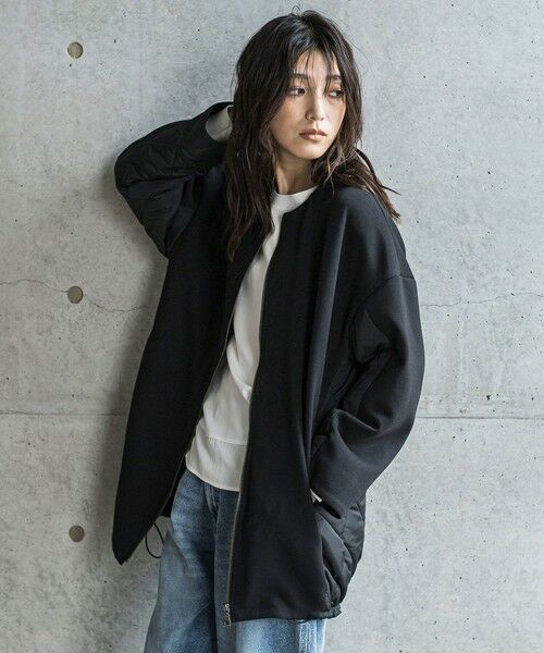 MAYSON GREY/メイソングレイ ダンボール×キルティングロングノーカラーブルゾン ブラック M