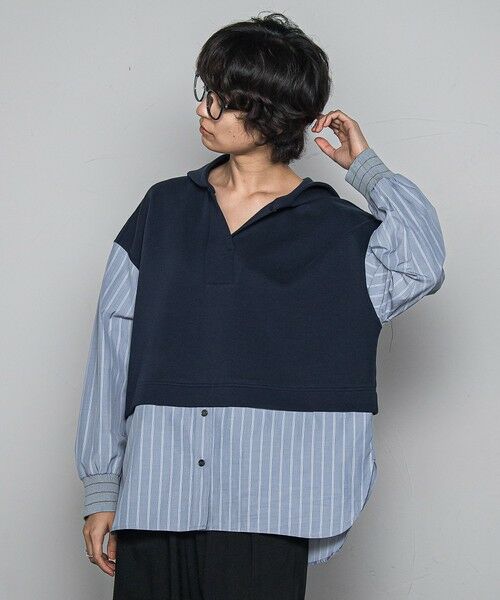 MAYSON GREY / メイソングレイ カットソー | ストライプシャツドッキングスキッパーフーディプルオーバー≪洗濯機で洗える≫ | 詳細2