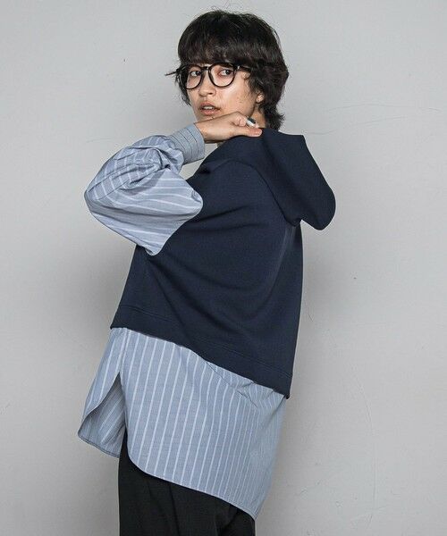 MAYSON GREY / メイソングレイ カットソー | ストライプシャツドッキングスキッパーフーディプルオーバー≪洗濯機で洗える≫ | 詳細3