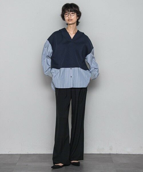 MAYSON GREY / メイソングレイ カットソー | ストライプシャツドッキングスキッパーフーディプルオーバー≪洗濯機で洗える≫ | 詳細4