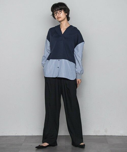 MAYSON GREY / メイソングレイ カットソー | ストライプシャツドッキングスキッパーフーディプルオーバー≪洗濯機で洗える≫ | 詳細5