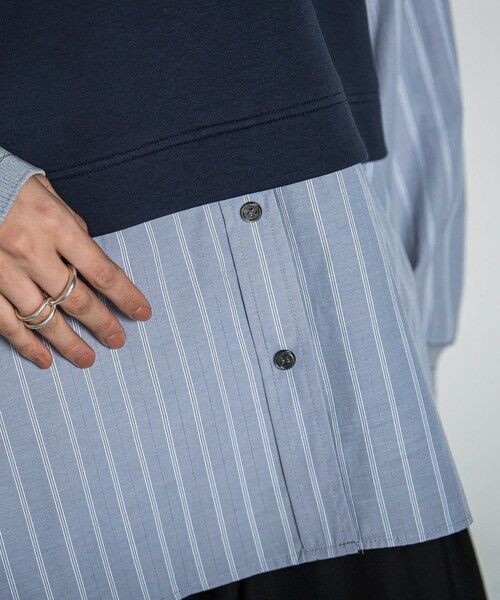 MAYSON GREY / メイソングレイ カットソー | ストライプシャツドッキングスキッパーフーディプルオーバー≪洗濯機で洗える≫ | 詳細7