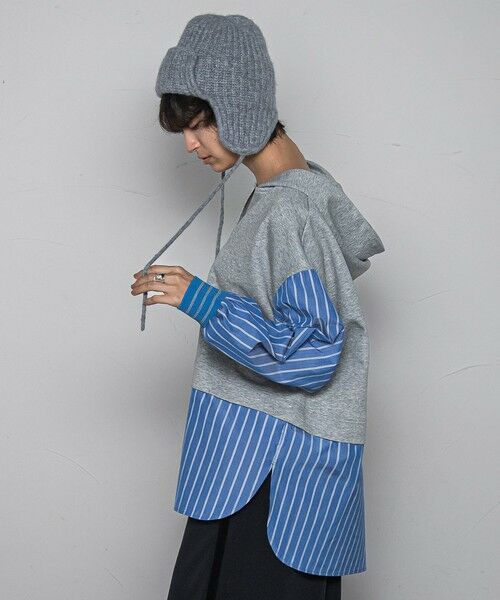 MAYSON GREY / メイソングレイ カットソー | ストライプシャツドッキングスキッパーフーディプルオーバー≪洗濯機で洗える≫ | 詳細12