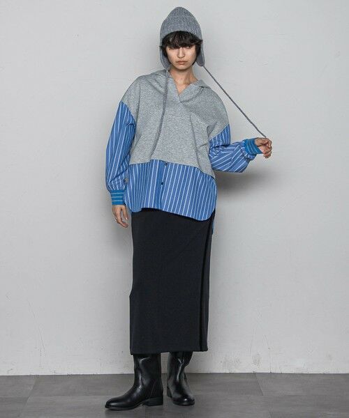 MAYSON GREY / メイソングレイ カットソー | ストライプシャツドッキングスキッパーフーディプルオーバー≪洗濯機で洗える≫ | 詳細14