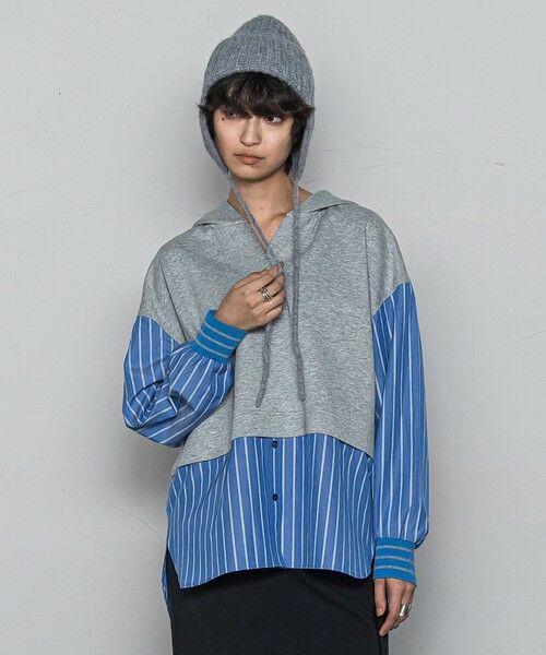 MAYSON GREY / メイソングレイ カットソー | ストライプシャツドッキングスキッパーフーディプルオーバー≪洗濯機で洗える≫ | 詳細11