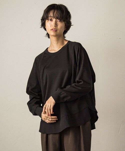 MAYSON GREY/メイソングレイ ポンチローマラウンドヘム裾ドッキングプルオーバー≪洗濯機で洗える≫ ブラック M MAYSON GREY/メイソングレイ ポンチローマラウンドヘム裾ドッキングプルオーバー≪洗濯機で洗える≫ ブラック M