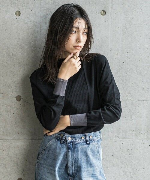 MAYSON GREY/メイソングレイ ボトルネック配色ニットプルオーバー&#8810;手洗い可能&#8811; ブラック M