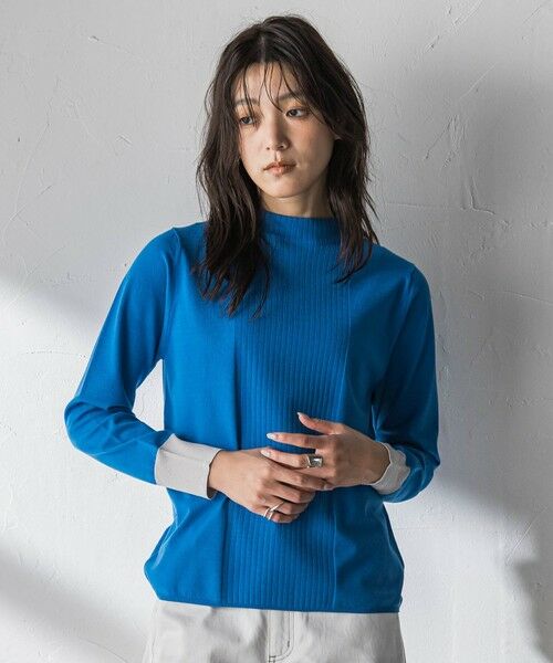 MAYSON GREY / メイソングレイ ニット・セーター | 【新色追加】ボトルネック配色ニットプルオーバー≪手洗い可能≫（ブルー）