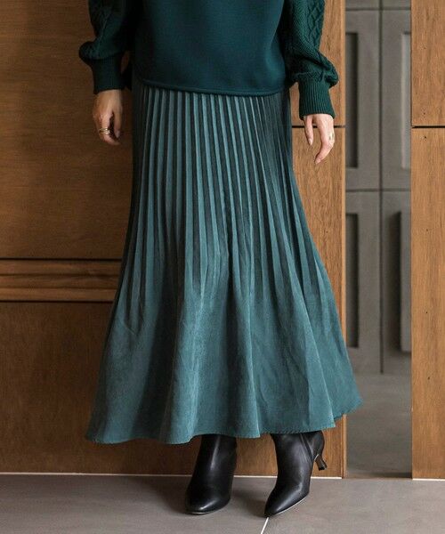 MAYSON GREY/メイソングレイ スウェードライク消しプリーツスカート≪手洗い可能≫ グリーン M MAYSON GREY/メイソングレイ スウェードライク消しプリーツスカート≪手洗い可能≫ グリーン M