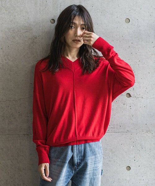 MAYSON GREY/メイソングレイ シルクカシミヤVネックコクーンニットプルオーバー≪手洗い可能≫ レッド M MAYSON GREY/メイソングレイ シルクカシミヤVネックコクーンニットプルオーバー≪手洗い可能≫ レッド M