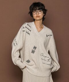 MAYSON GREY / メイソングレイ ニット・セーター | メッセージ刺繍Vネックニットプルオーバー≪手洗い可能≫