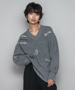 MAYSON GREY / メイソングレイ ニット・セーター | メッセージ刺繍Vネックニットプルオーバー≪手洗い可能≫