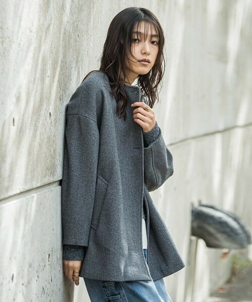MAYSON GREY / メイソングレイ ダッフルコート | ライトジャージメルトンノーカラーミドルコート | 詳細23