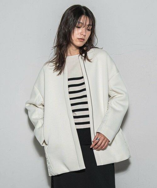 MAYSON GREY / メイソングレイ ダッフルコート | モスダンボール×中綿キルティングノーカラーコート≪手洗い可能≫（オフホワイト）