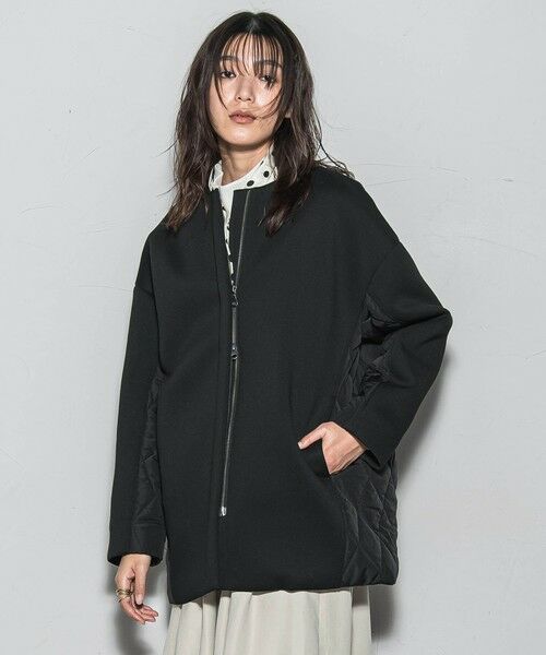 MAYSON GREY / メイソングレイ ダッフルコート | モスダンボール×中綿キルティングノーカラーコート≪手洗い可能≫（ブラック）