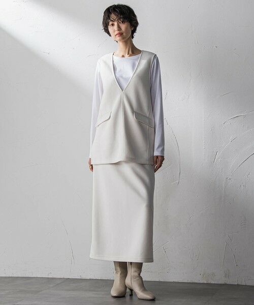 MAYSON GREY / メイソングレイ ロング・マキシ丈ワンピース | 軽量ボンディング3ピーススカートセットアップ≪洗濯機で洗える≫（オフホワイト）