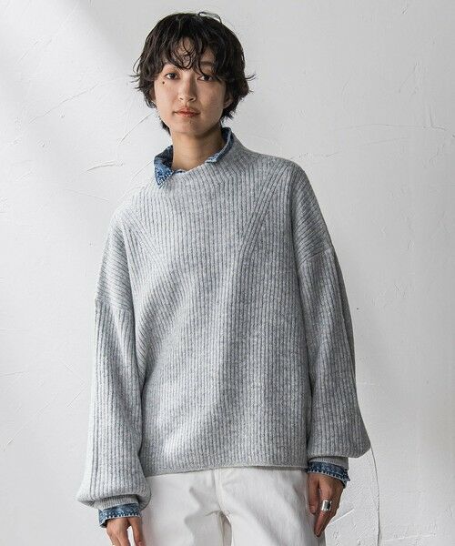 MAYSON GREY / メイソングレイ ニット・セーター | ラメリブボトルネックニット≪手洗い可能≫（ライトグレー）