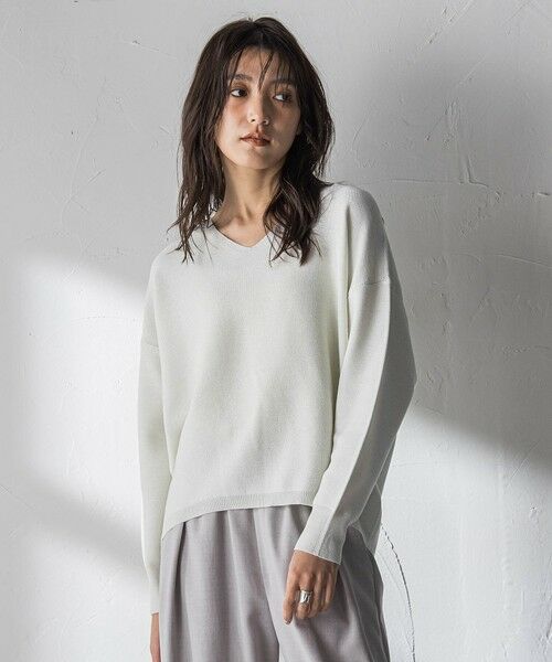 MAYSON GREY / メイソングレイ ニット・セーター | Vネックラメガーターニットプルオーバー≪手洗い可能≫（オフホワイト）