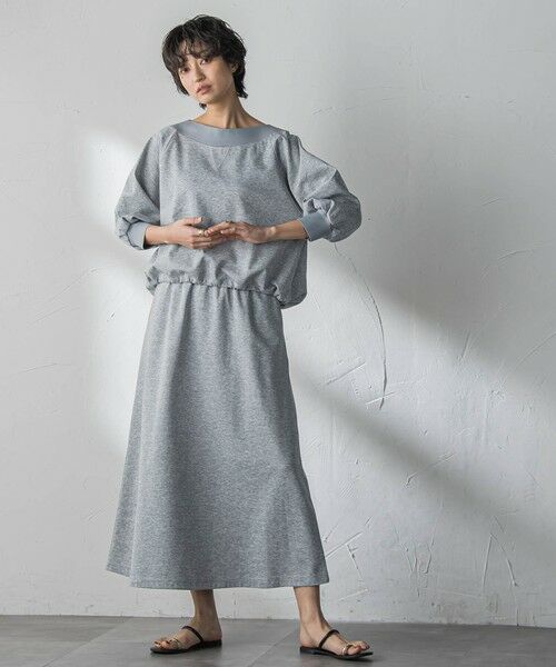 MAYSON GREY / メイソングレイ ロング・マキシ丈ワンピース | ボートネックドロストヘムスカートセットアップ（ライトグレー）