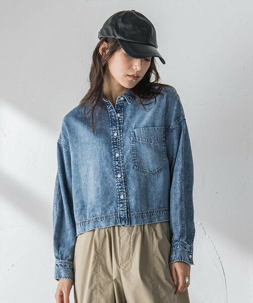 MAYSON GREY / メイソングレイ シャツ・ブラウス | ラウンドヘムデニムクロップドシャツ（ブルー）