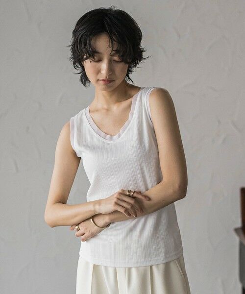 MAYSON GREY / メイソングレイ キャミソール・チューブトップ | シアーネックリブタンクトップ（オフホワイト）